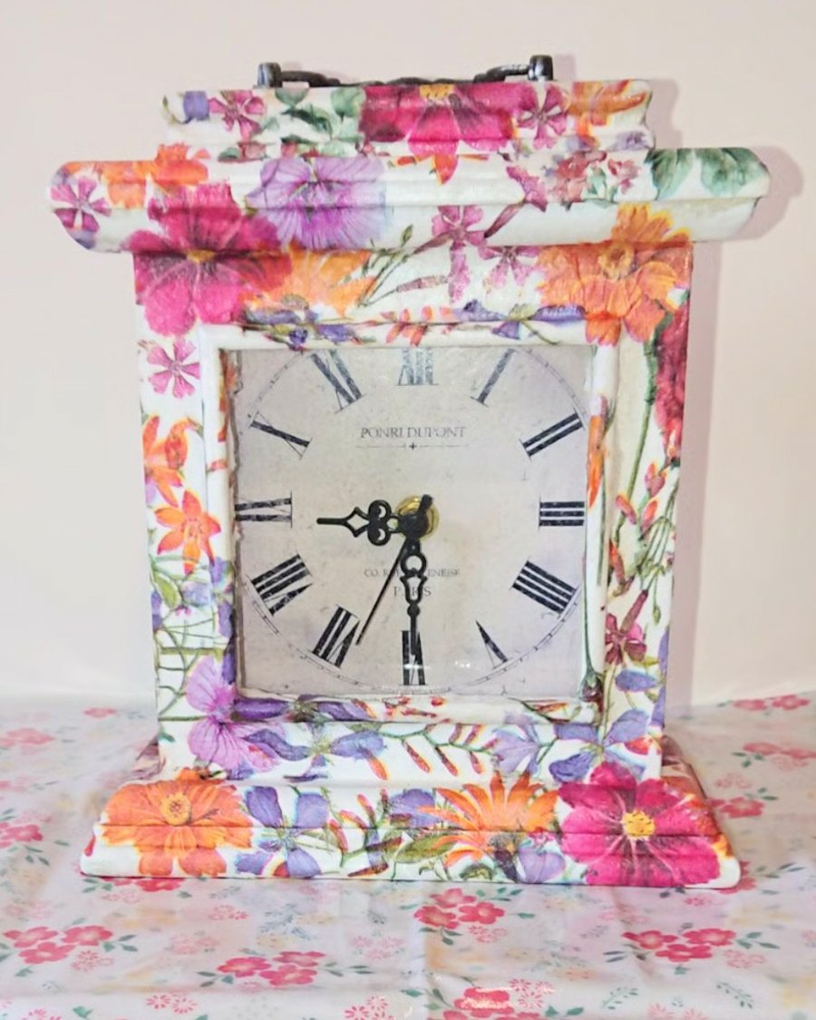 Hand decoupaged floral clock, Birthday Christmas gift ides