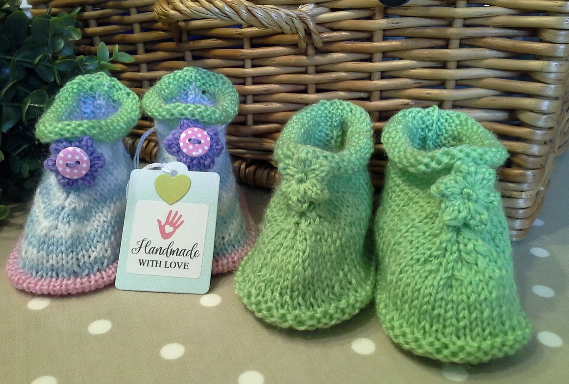 Baby Girl's Booties WITH COTTON 6-9 months TWO PAIR PACK