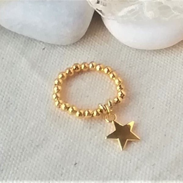 Star Ring, Stackable Ring, Gold Plated Ring, Stretch Stacking Ring, Womens Ring,
