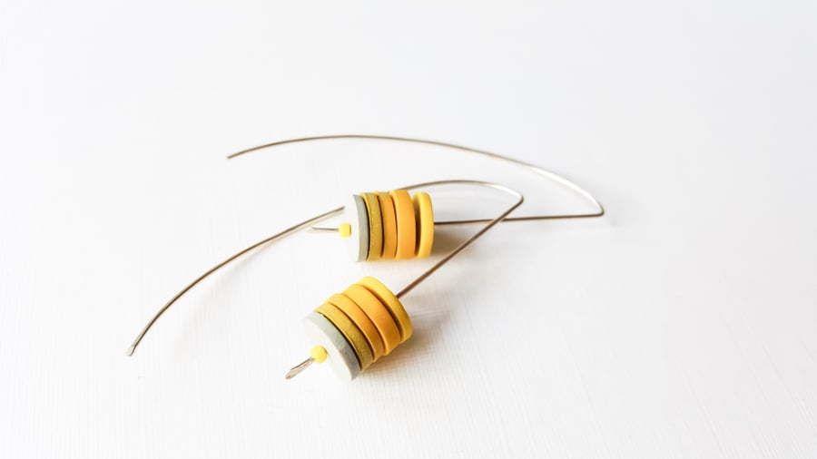 Yellow Long Wire Earrings, Contemporary Jewellery