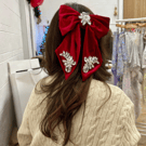 Hand Made Velvet Hair Bow with Crystal Embellishment