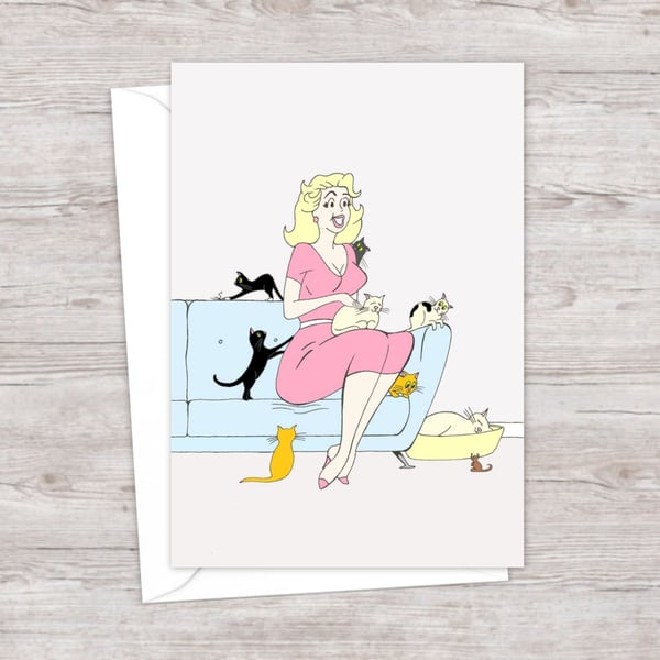 Crazy Cat Lady Greeting Card: Hand Drawn Vintage Style Illustration (106)