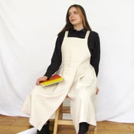 Pleated Split Leg Pinafore Apron with Adjustable Crossback Straps Ecru No25