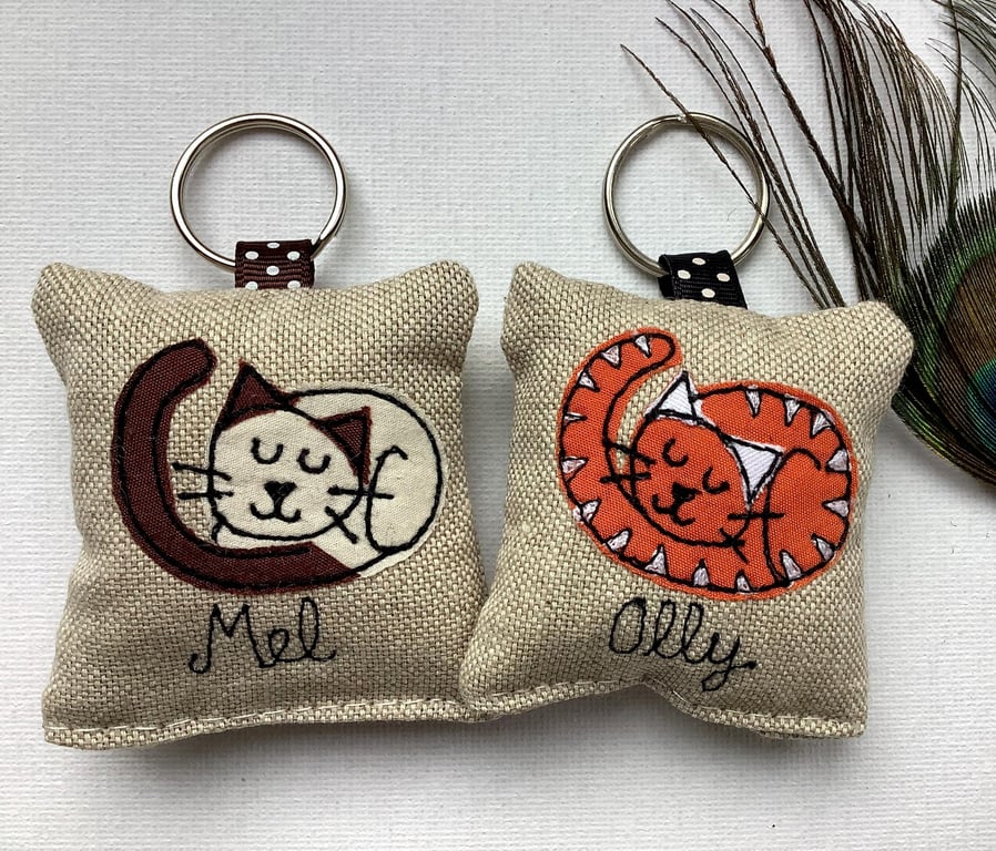 Cat Personalised Keyring with Choice of Lavender Scent - Stocking Filler Gift 