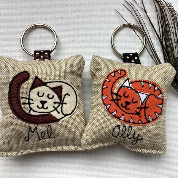 Cat Personalised Keyring with Choice of Lavender Scent - Stocking Filler Gift 