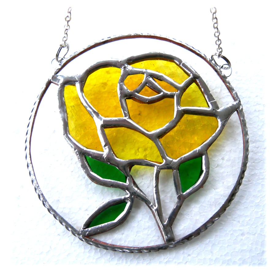 Rose Ring Suncatcher Stained Glass Yellow Handmade Gift Flower