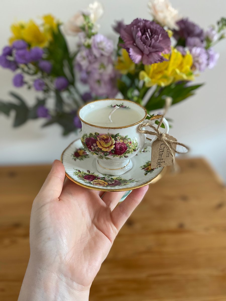 Plum Crumble Tea Cup Candle with Saucer