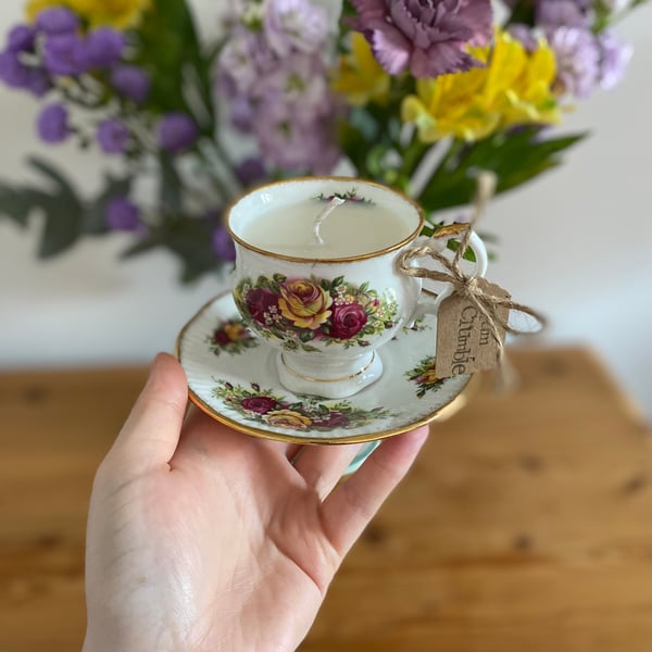 Plum Crumble Tea Cup Candle with Saucer