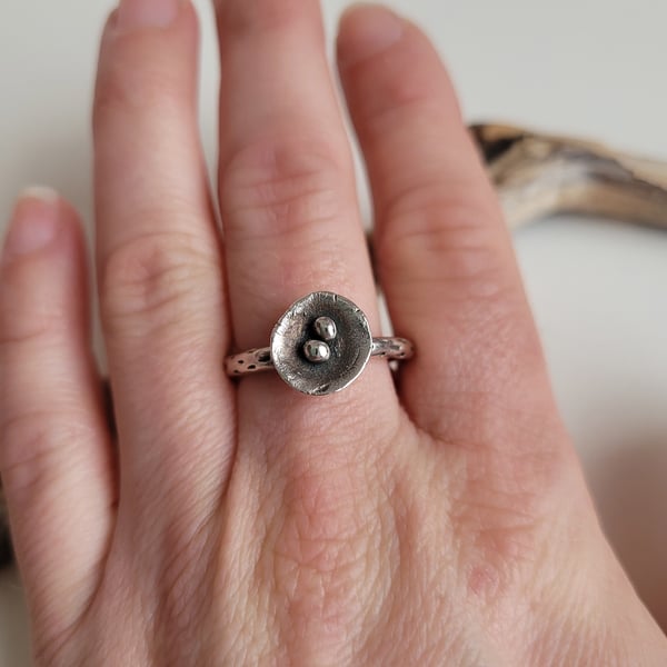 Seconds Sunday Sale, Nest Ring with Two Eggs, Handmade Fine Silver Ring
