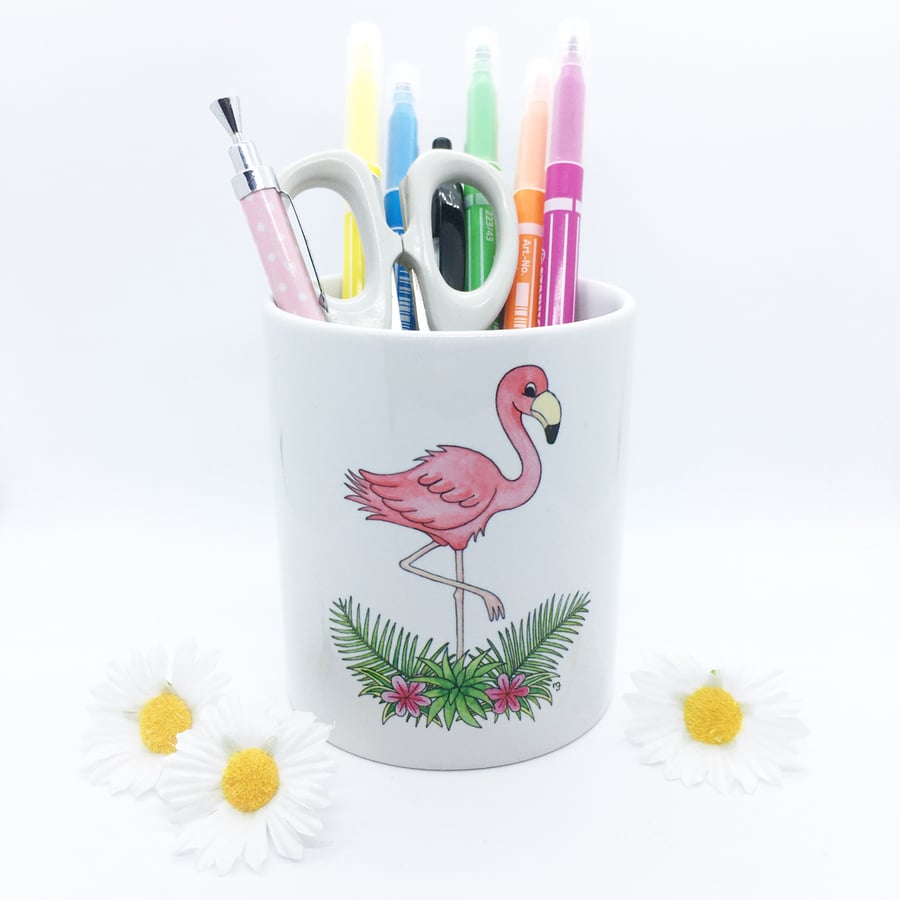 Flamingo Ceramic Pot - Pencil Pot - Toothbrush pot 