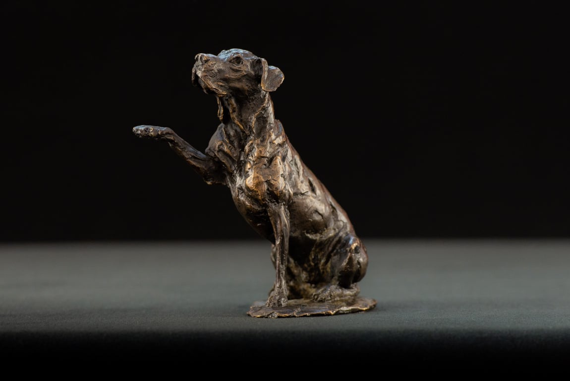Hope Rescue Dog Waving Paw Statue Small Foundry Bronze Sculpture