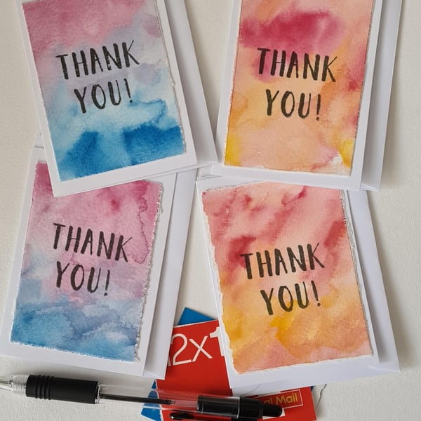 Multipack 4 thank you cards handpainted watercolour