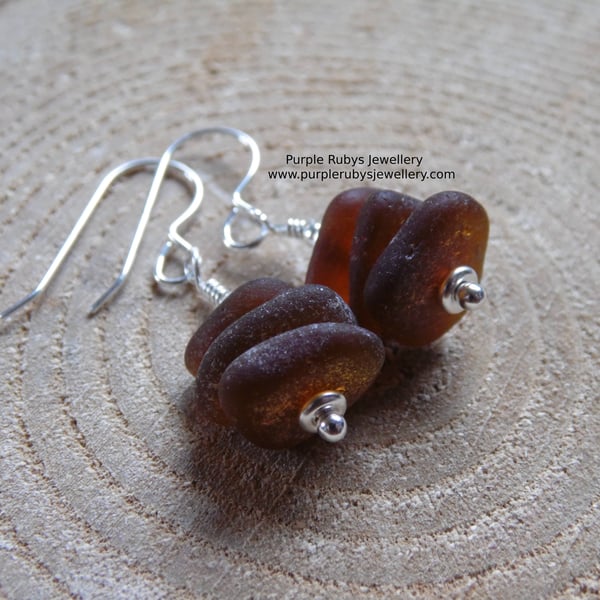Amber Cornish Sea Glass Stack Earrings, Sterling Silver E564