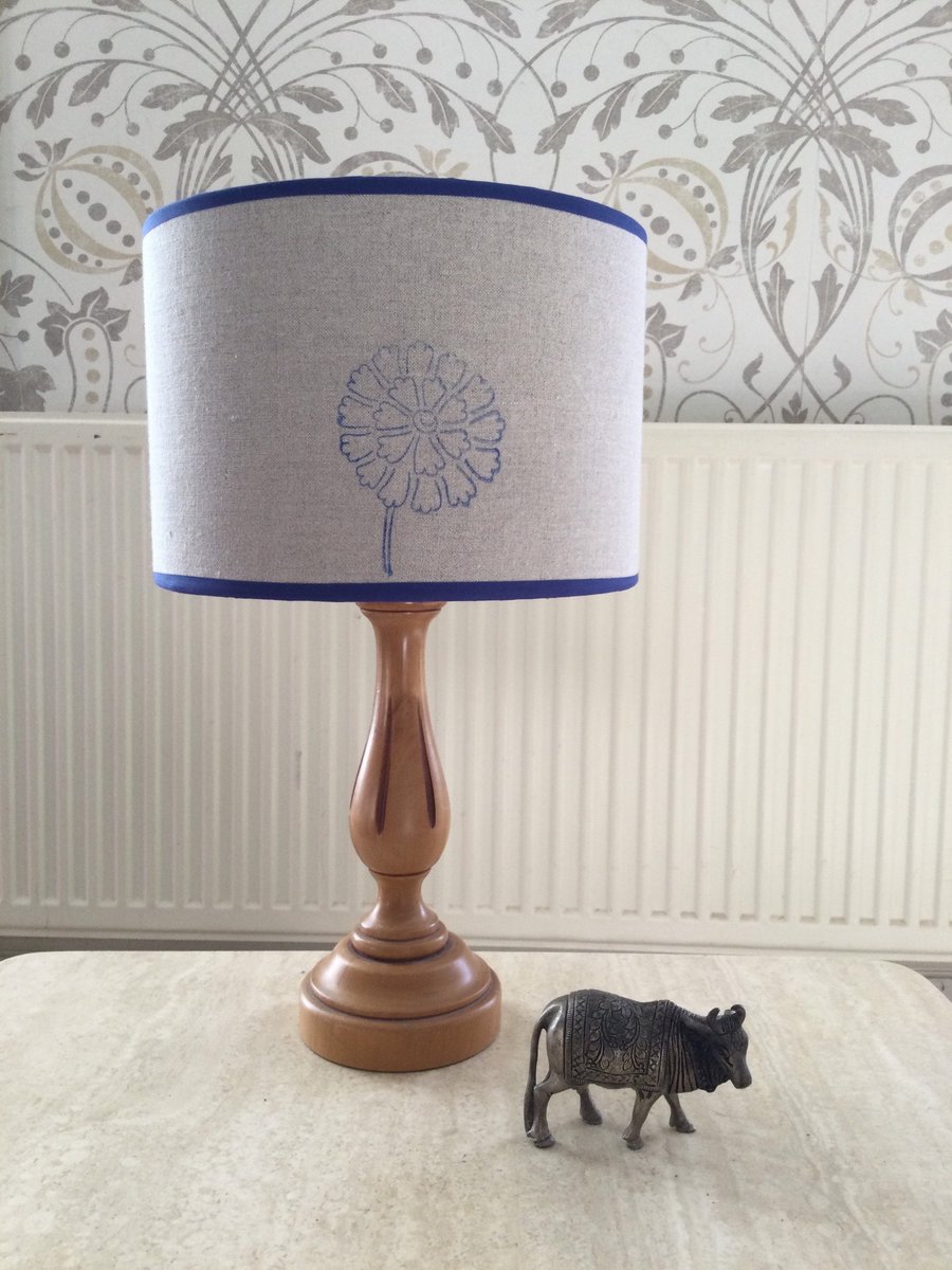 Hand printed Indian block, linen lampshade.