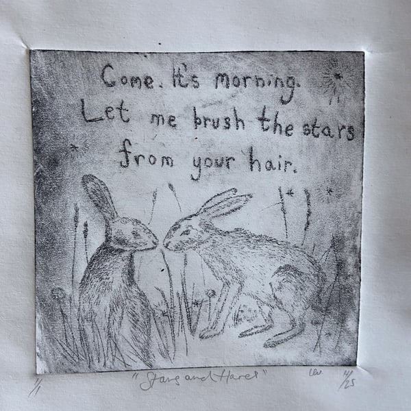 Two Hares, Drypoint Print