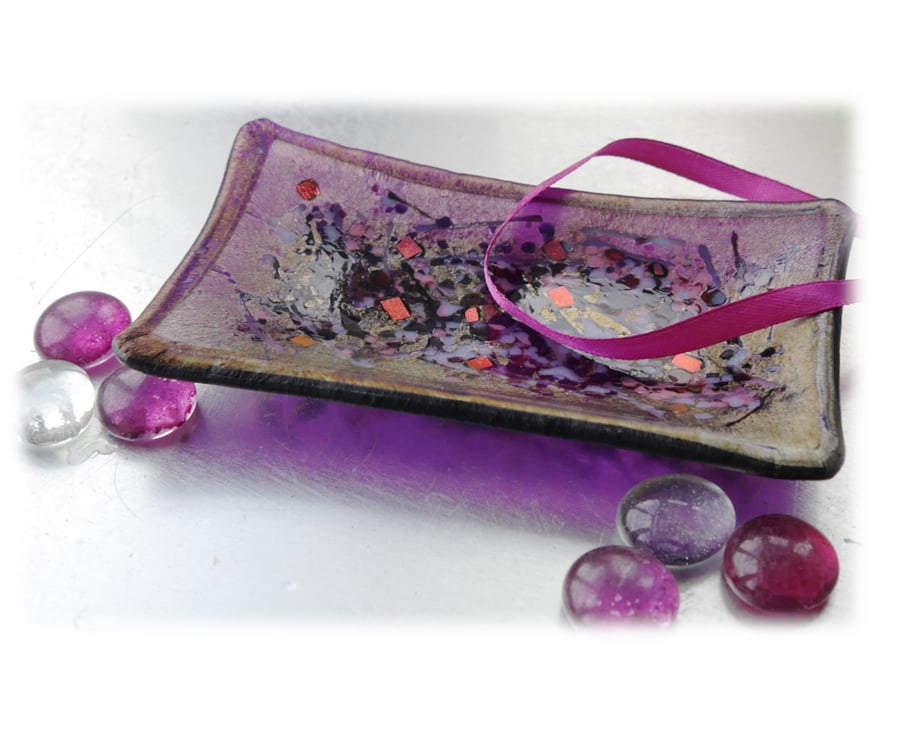 SOLD Fused Glass Dish Soap Trinket Snack Purple Dichroic 011