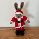 Hand Knitted Santa Rabbit in Red Suit and Black Boots