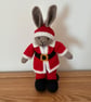 Hand Knitted Santa Rabbit in Red Suit and Black Boots