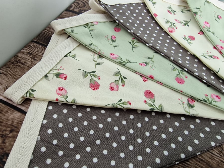 Vintage Style Floral Spotted Double Sided Handmade Fabric Bunting 