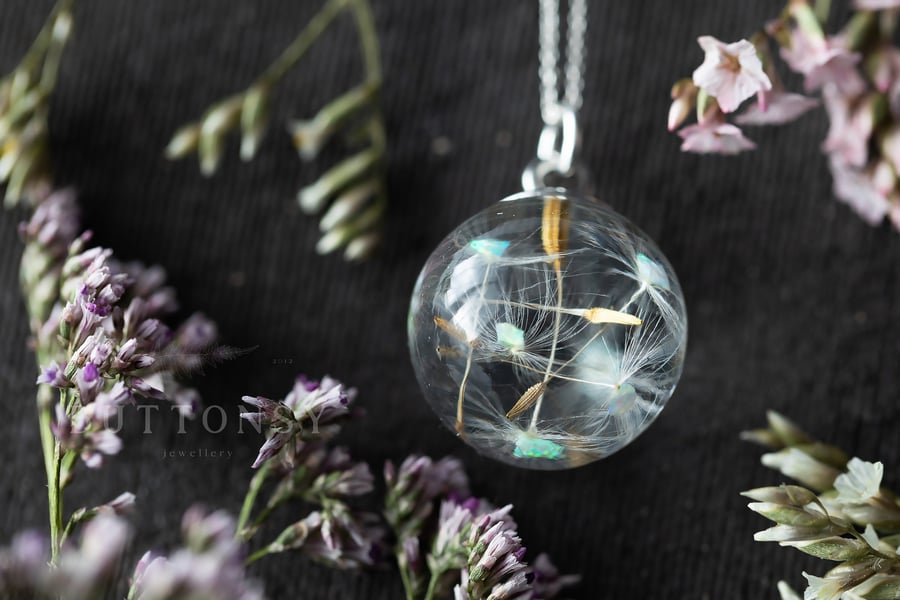 Real Opal Dandelion Necklace Dandelion Seed Necklace Raw Opal Necklace Dandelion