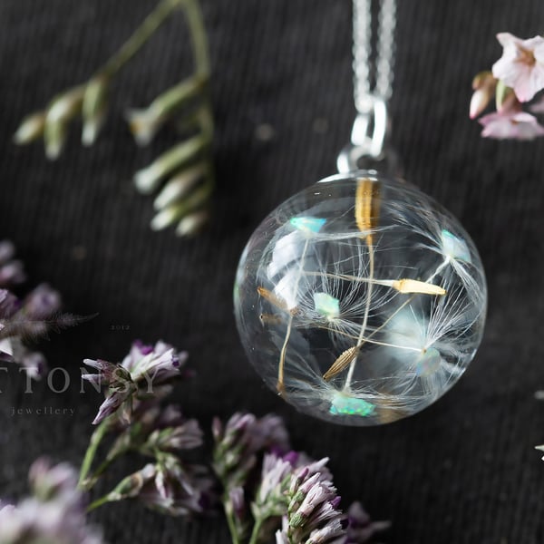 Real Opal Dandelion Necklace Dandelion Seed Necklace Raw Opal Necklace Dandelion