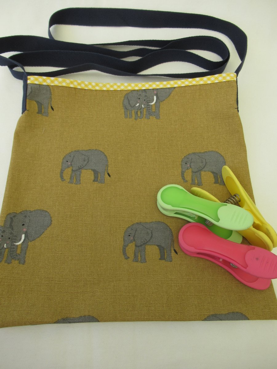 Elephant themed Shoulder Peg Bag, Handmade from Sophie Allport Fabric