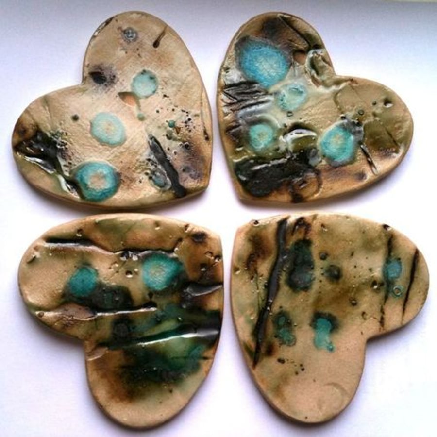 Set of 4 Crystal Turquoise Ceramic Heart Coasters