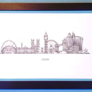 London Cityscape Handmade Unique Framed A3 Print Sky Blue Border Wallart Gift
