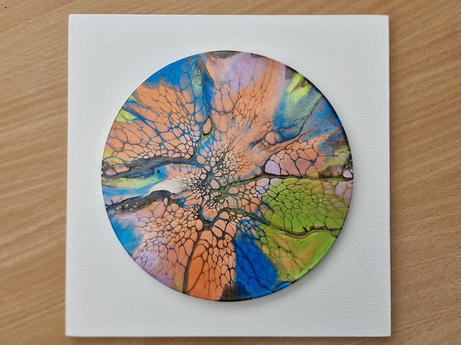 18.8cm x 18.8cm acrylic pour painting wall plaque