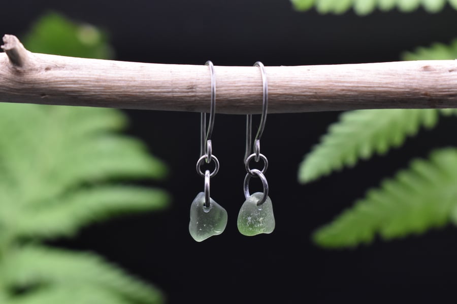 Highland Sea Glass and Sterling Silver 925 Dainty Earrings