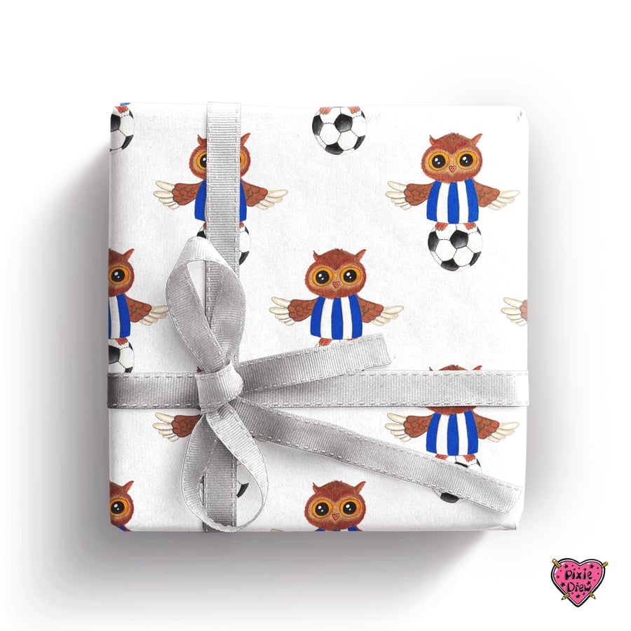 Ozzy owl gift wrap, owls wrapping paper, Sheffield Wednesday gift wrap, wrapping