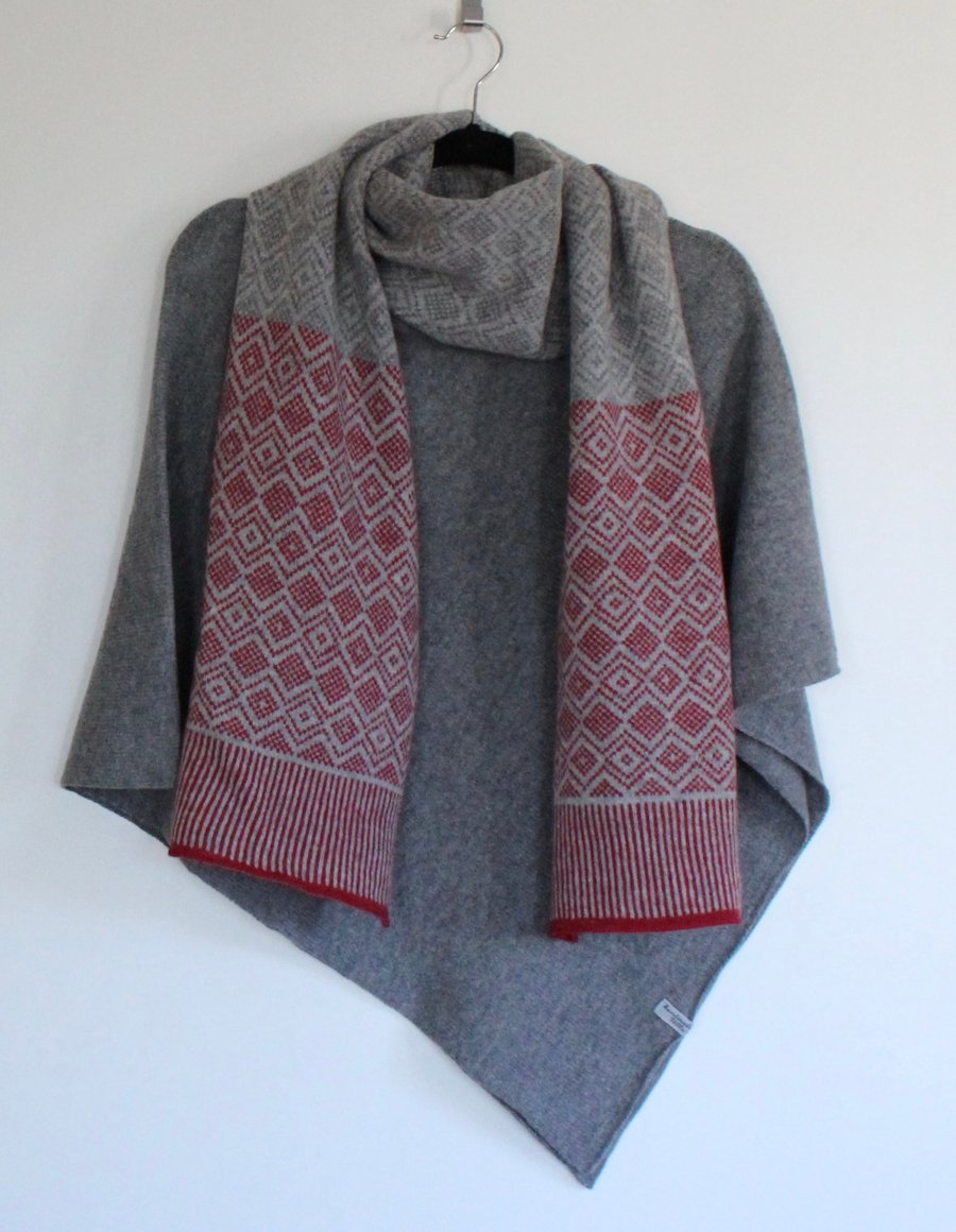 Soft Merino Lambswool Scandi Scarf in Berry Red, Uniform Grey and Pearl Grey