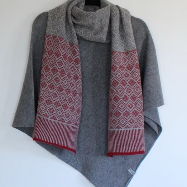 Soft Merino Lambswool Scandi Scarf in Berry Red, Uniform Grey and Pearl Grey