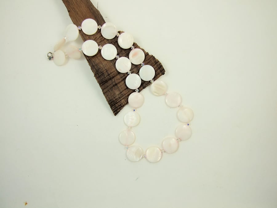 Necklace, Pale Pink Shell and Swarovski® Crystals and Sterling Silver