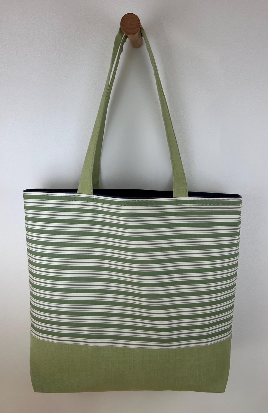 Striped Green Cotton Canvas Tote Boxed Shopper Bag