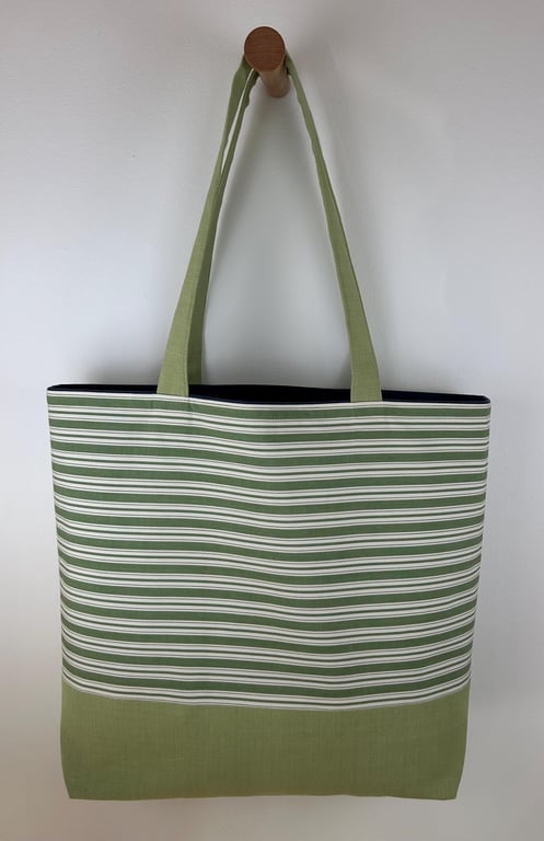 Striped Green Cotton Canvas Tote Boxed Shopper Bag