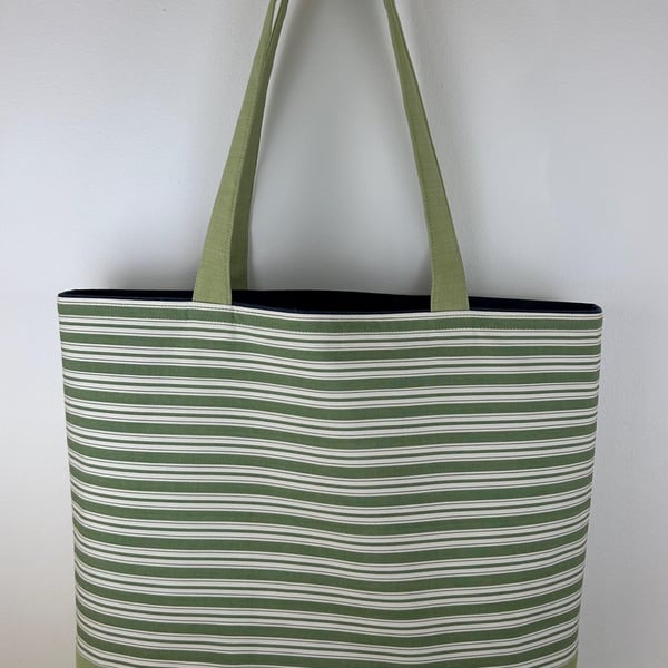 Striped Green Cotton Canvas Tote Boxed Shopper Bag
