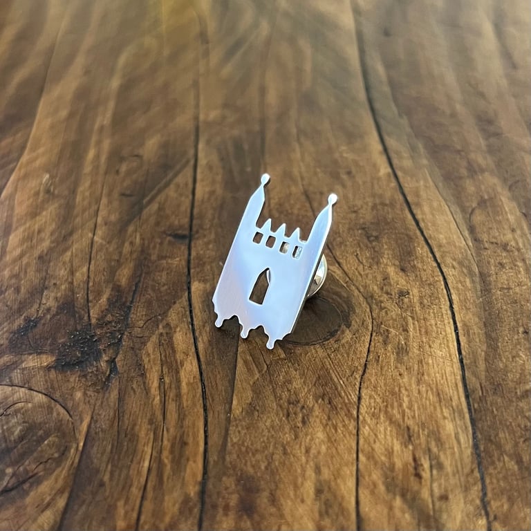  Abbey Tower Tie Tack Pin - Sterling Silver, Handmade