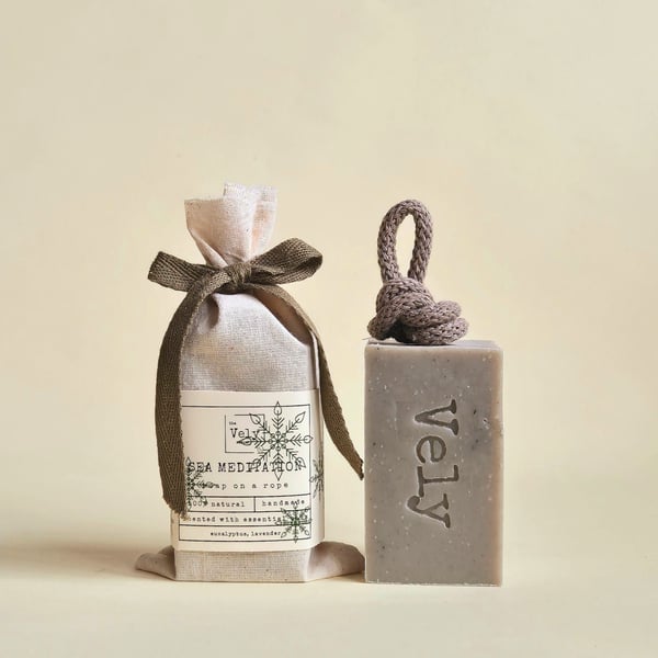 Natural Soap On A Rope With Dead Sea Clay "Sea Mediation", Vegan