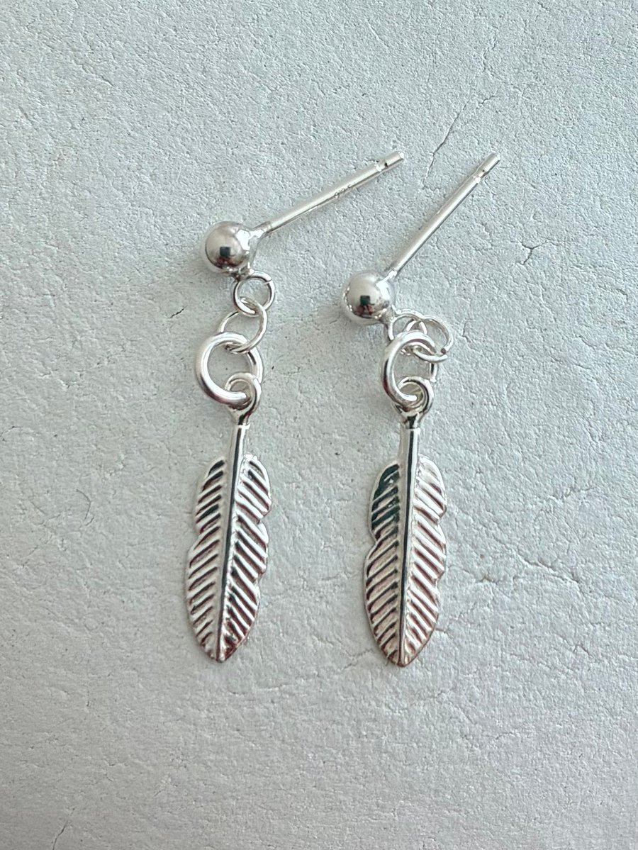 Dainty Feather Sterling Silver Earring Studs