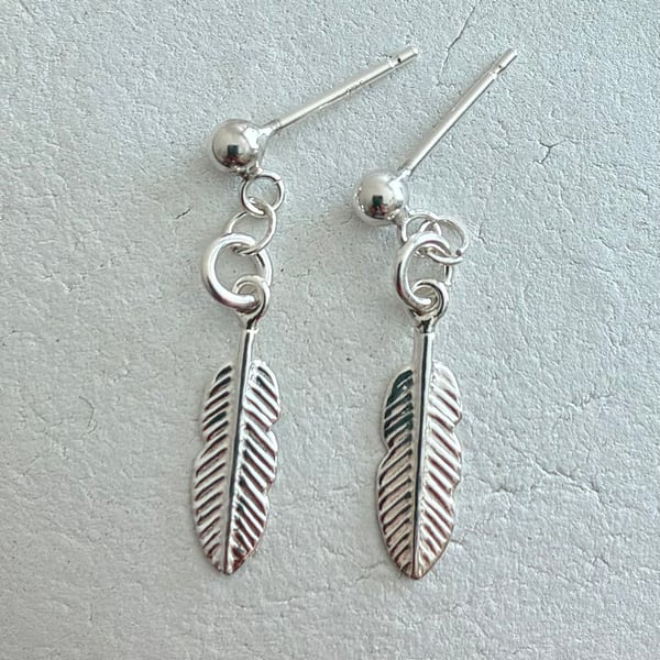 Dainty Feather Sterling Silver Earring Studs