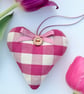 CERISE PINK CHECKED FABRIC HEART DECORATION