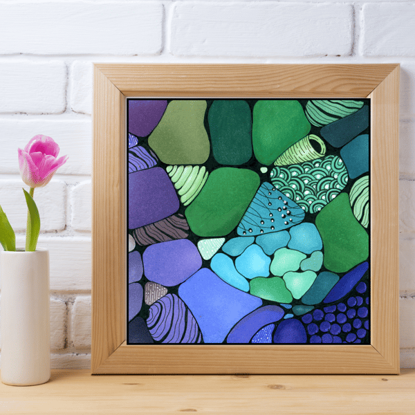 Neurographic Art Print - Alcohol Ink Vibrant Abstract Doodle Art 8x8" 