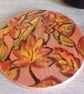 Set of two handpainted wooden coasters, metallic Autumn leaves.    - Image 6