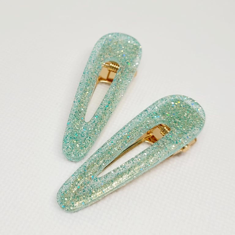Mint Glitter Green Hair Clips