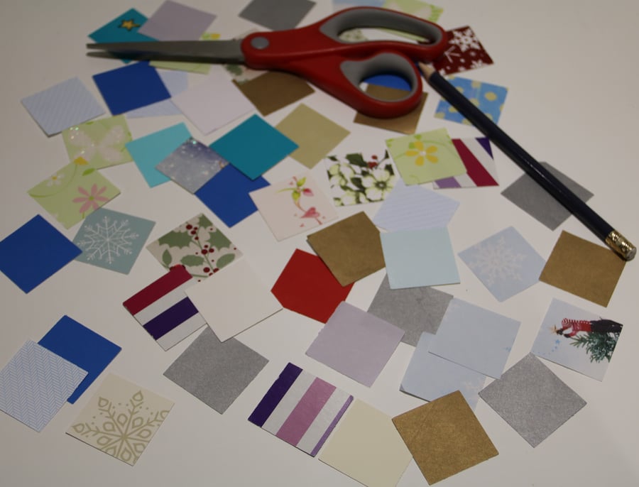 3.5cm Square paper & card shapes, Multi-coloured, patterned & plain