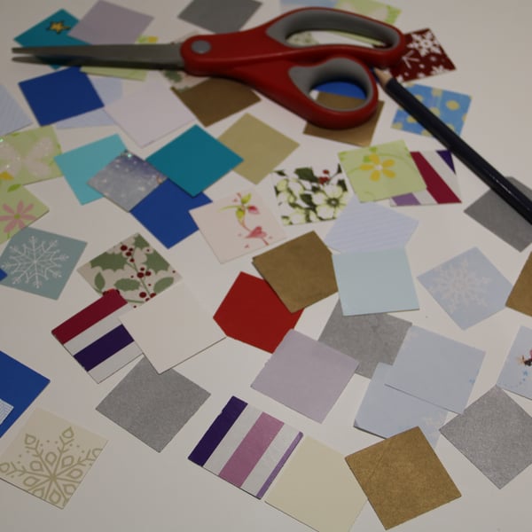 3.5cm Square paper & card shapes, Multi-coloured, patterned & plain
