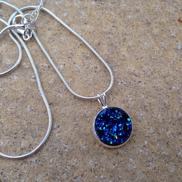 Peacock Blue Druzy Snake Chain Necklace