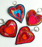  Heart Keyring, Bag Charms handmade from felt, fabric and stitch 