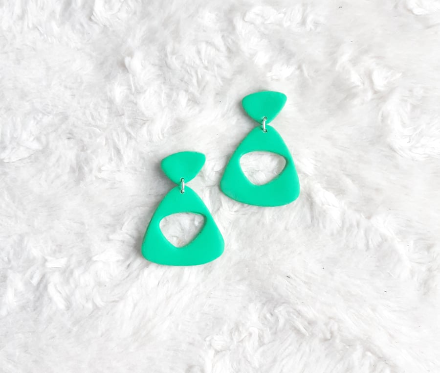 Green polymer clay earrings, Pebble hoops, Organic dangles, Minimalist earrings
